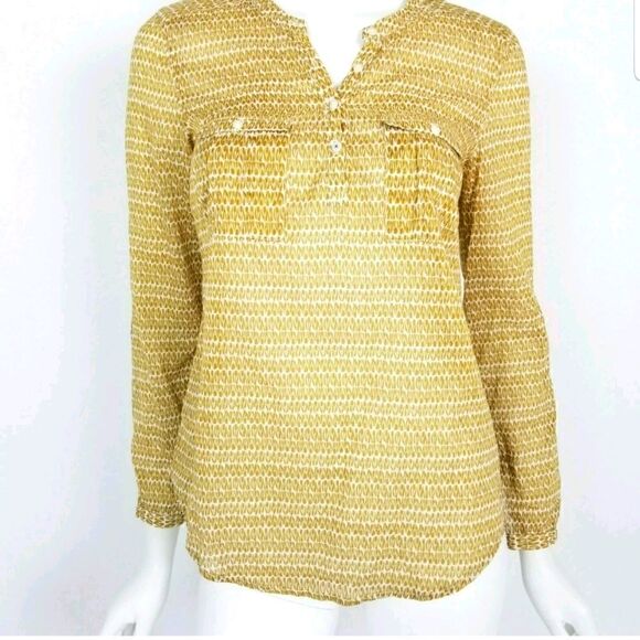 Holding Horses Anthropologie Womens Size 0 Mustard Yellow Tulip Popover Blouse  - Picture 5 of 6